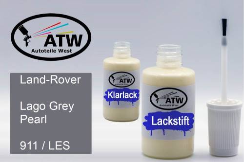 Land-Rover, Lago Grey Pearl, 911 / LES: 20ml Lackstift + 20ml Klarlack - Set, von ATW Autoteile West.